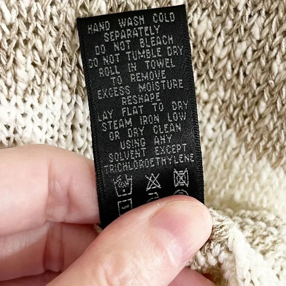 Lafayette 148 White & Tan Striped Open Knit Short Sleeve Sweater Linen + Cotton - Picture 8 of 8